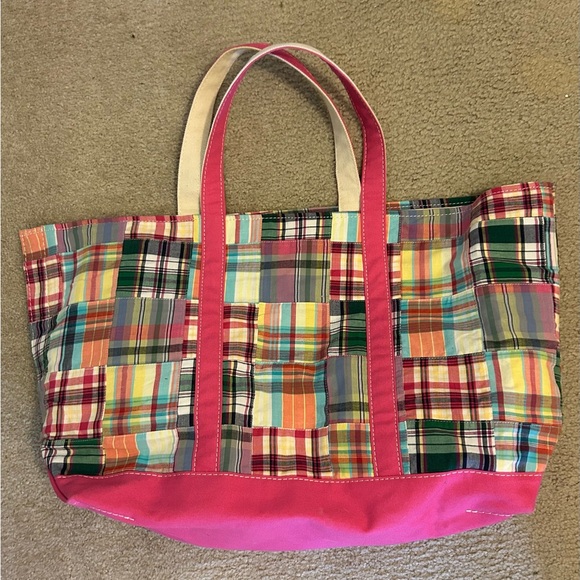 Vintage L.L. Bean Boat and tote large pink madras - Picture 3 of 4